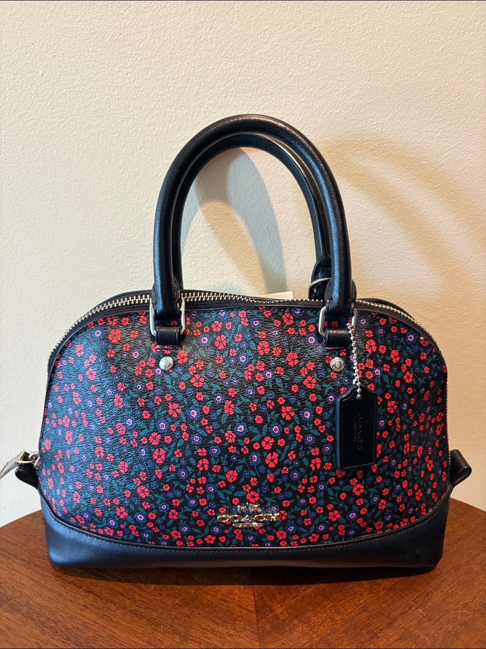 Coach Satchel mini Sierra Black Floral Dome Satchel Black /Red green Floral Prin